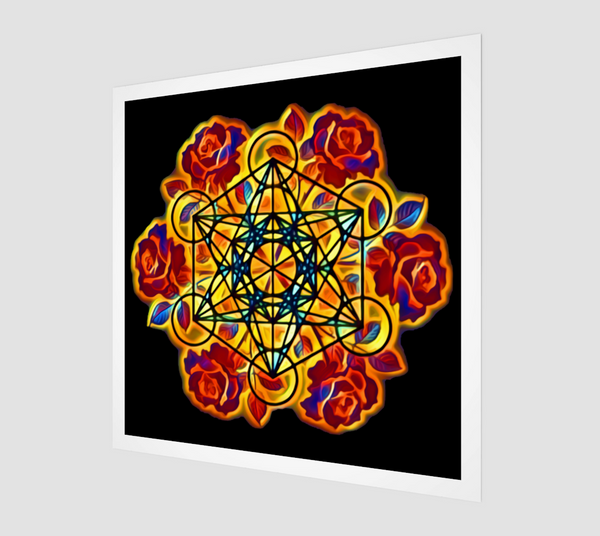 "Metatron's Cube with Red Roses" Fine Art Print