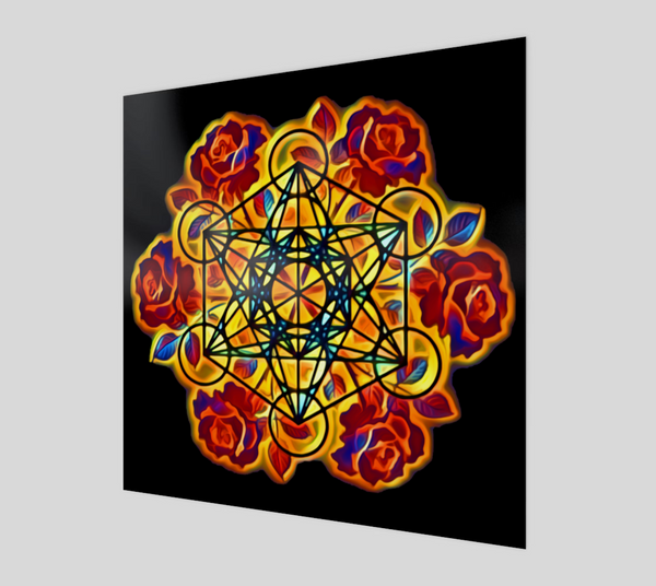 "Metatron's Cube with Red Roses" Poster Print