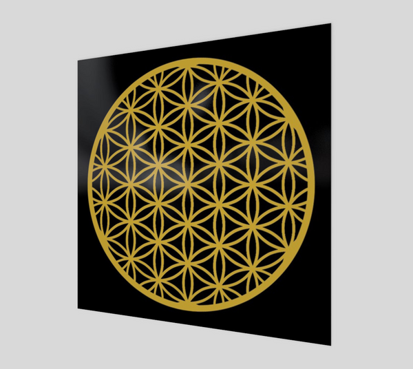 "Flower of Life - Metallic Gold on Black" Poster Print