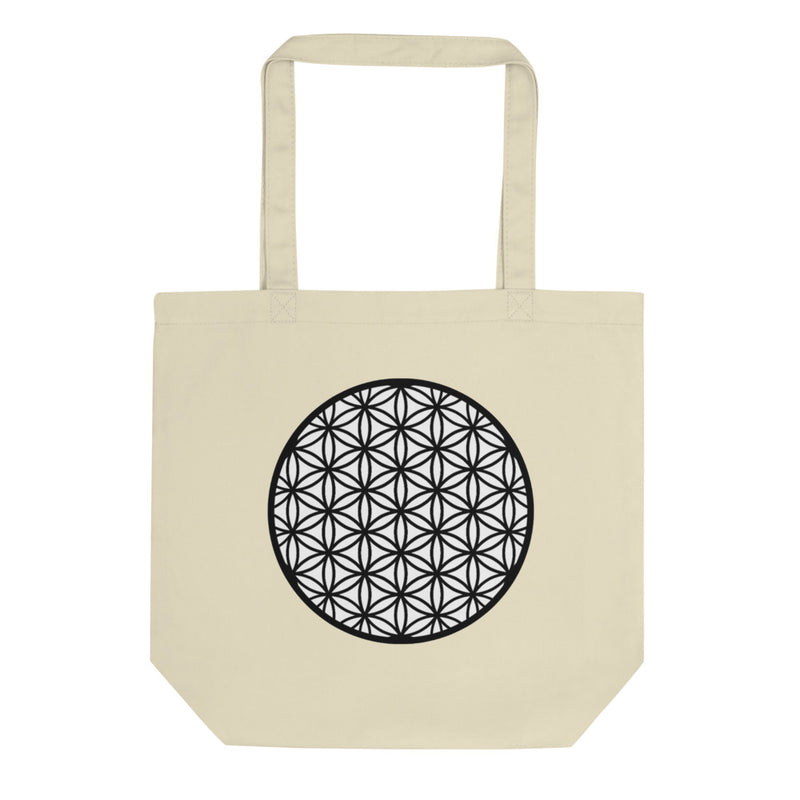 "Flower of Life - Black on White" Organic Eco Tote Bag