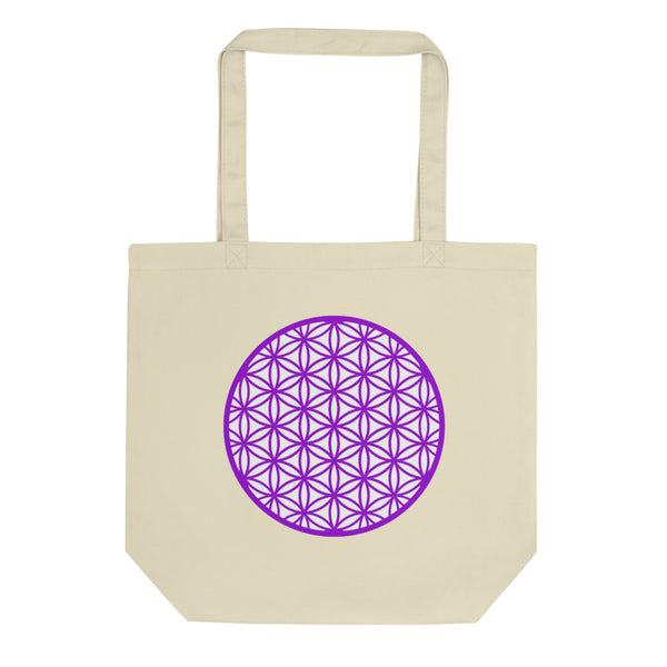 "Flower of Life - Violet on White" Organic Eco Tote Bag