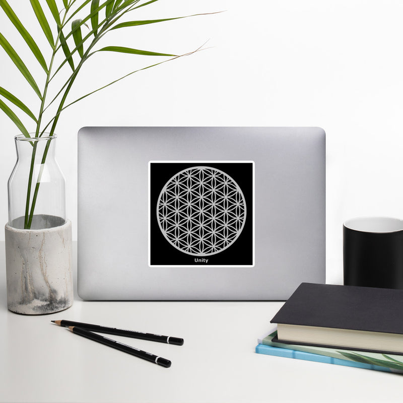 "Flower of Life - Silver on Black - Unity" Bubble-free stickers