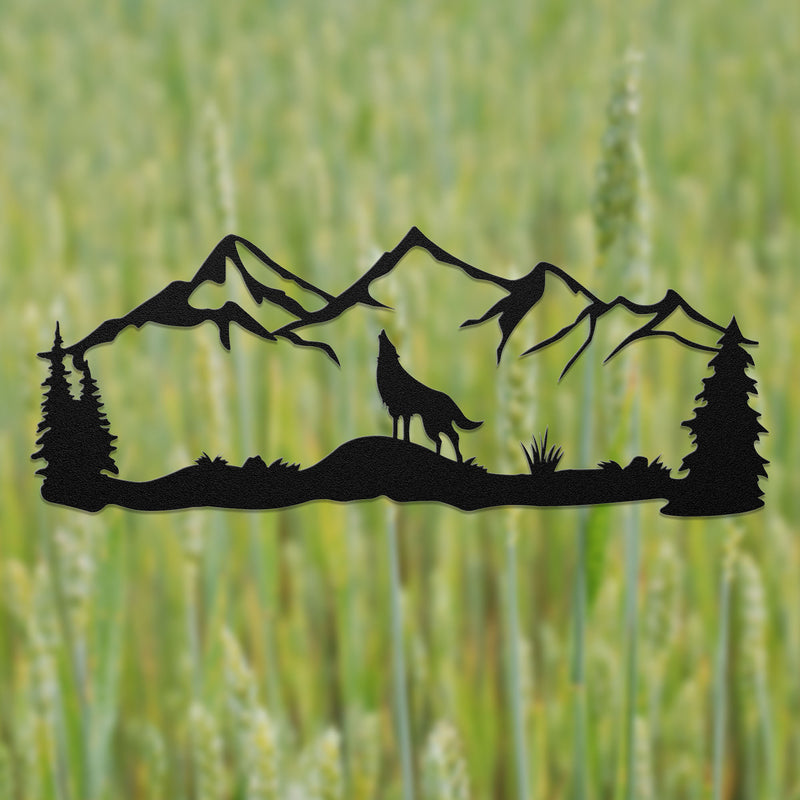 "Mountains and Wolf" Metal Wall Art