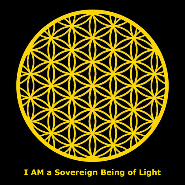 "Flower of Life - Gold on Black - I AM a Sovereign Being of Light" Fine Art Print