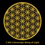 "Flower of Life - Metallic Gold on Black - I AM A Sovereign Being of Light" Poster Print