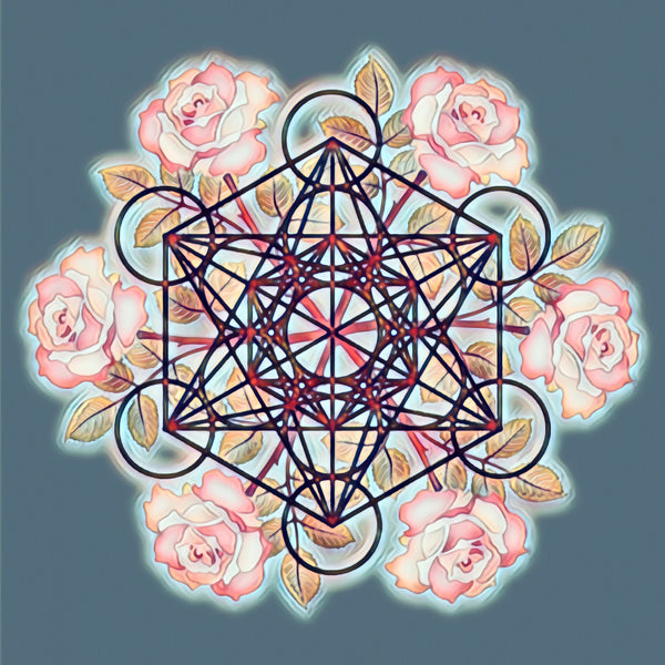 "Metatron's Cube with Light Pink Roses" Fine Art Print