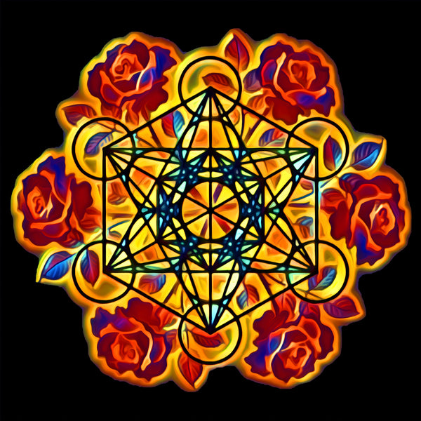"Metatron's Cube with Red Roses" Poster Print