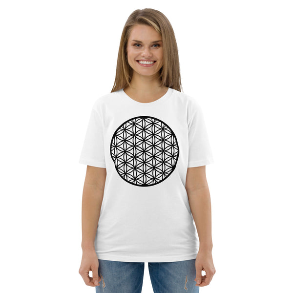 "Flower of Life - Black on White" Unisex Organic Cotton T-Shirt