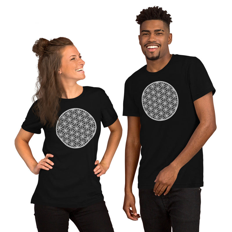 "Flower of Life - Silver on Black" Short-Sleeve Unisex T-Shirt