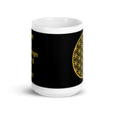 "Flower of Life - Metallic Gold on Black - I AM a Sovereign Being of Light" Ceramic Glossy Mug